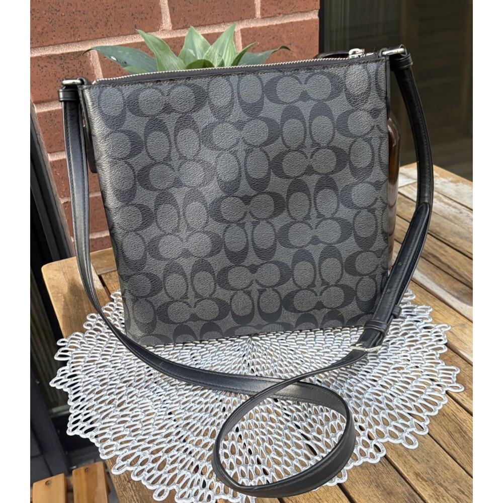 Coach C1954 Signature File Crossbody Bag Black Charcoal PVC Leather Purse - Picture 3 of 7